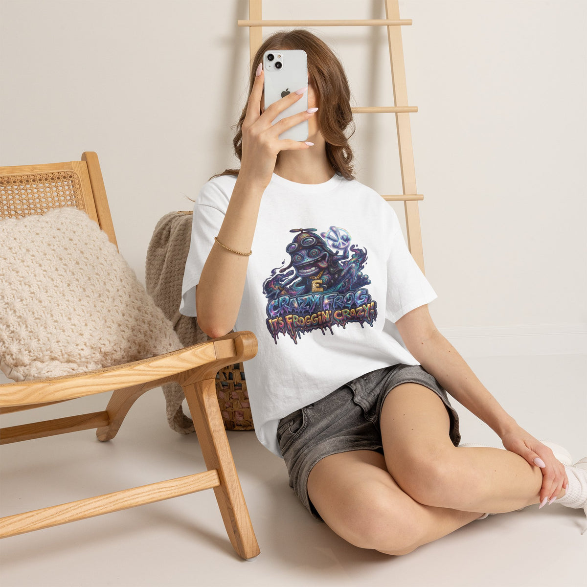 Vert Crazy Frog Psychedelic Vintage Style Unisex Cotton Graphic T-Shirt