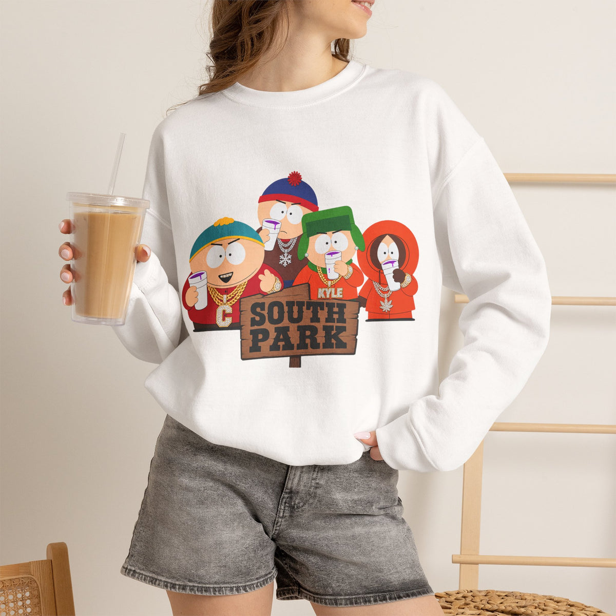 Vert South Park Double Cup Vintage Style Unisex Graphic Crewneck Sweatshirt