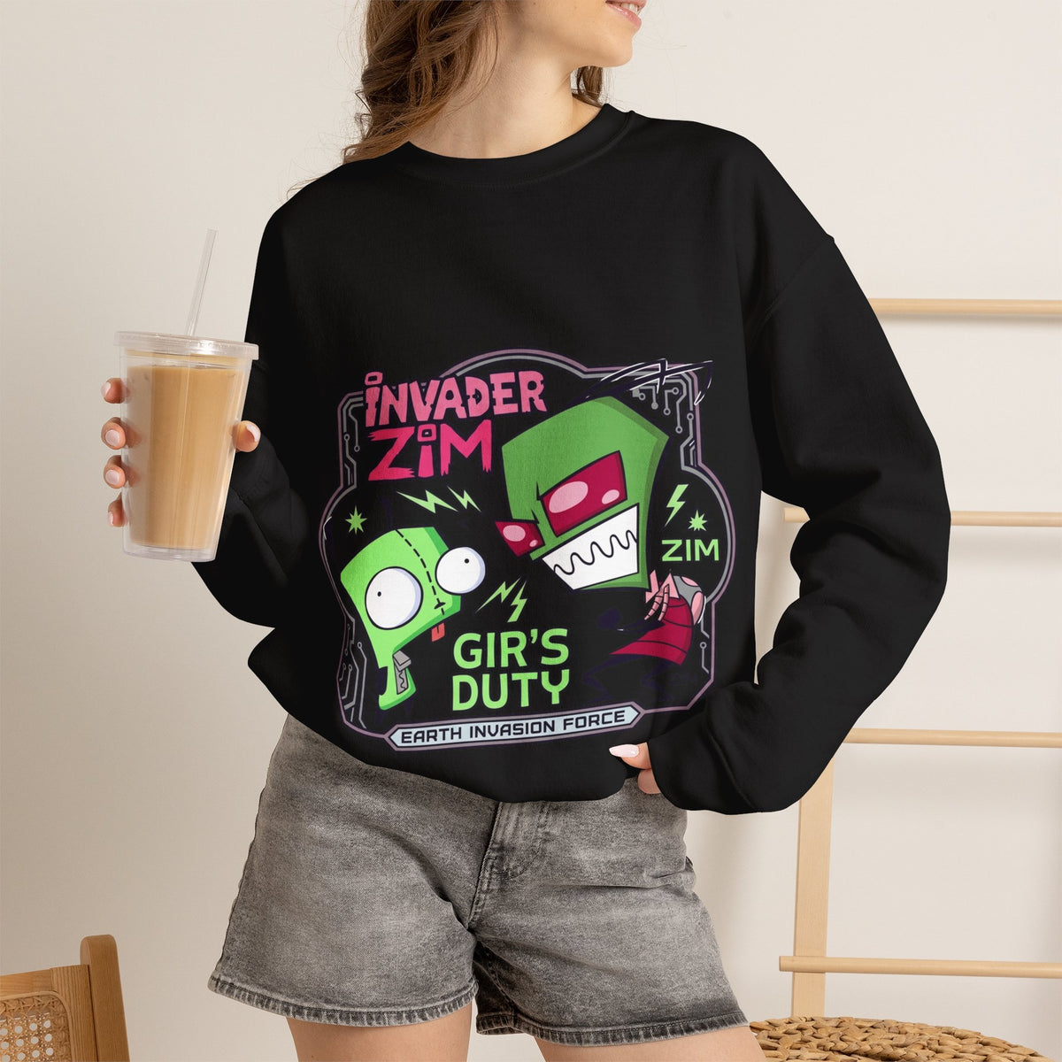 Vert Invader Zim Vintage Style Unisex Graphic Crewneck Sweatshirt