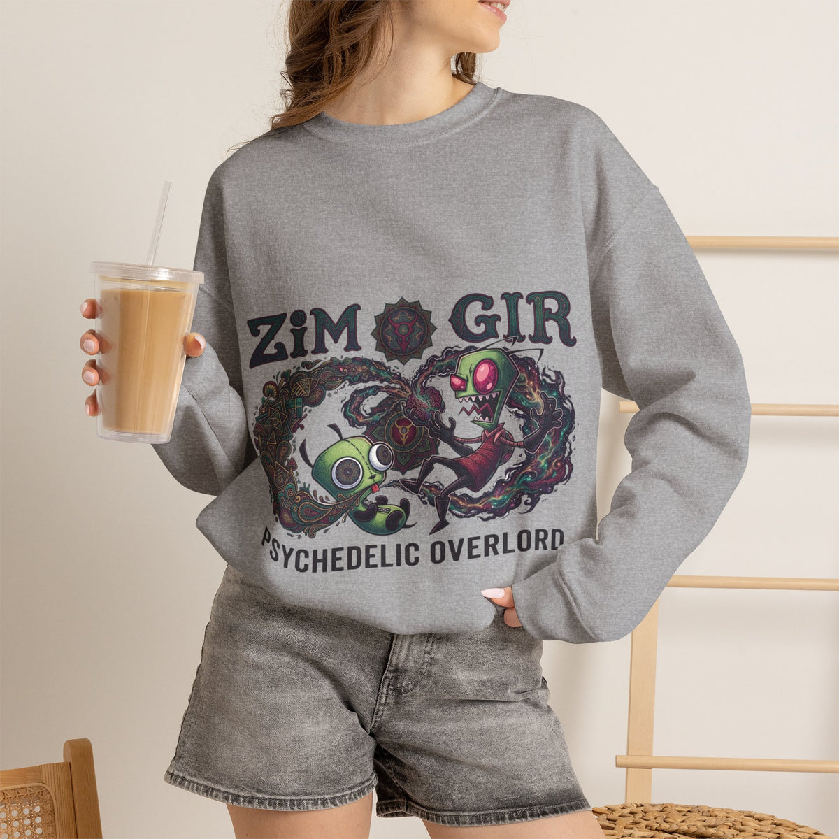 Vert Invader Zim Psychedelic Vintage Style Unisex Graphic Crewneck Sweatshirt
