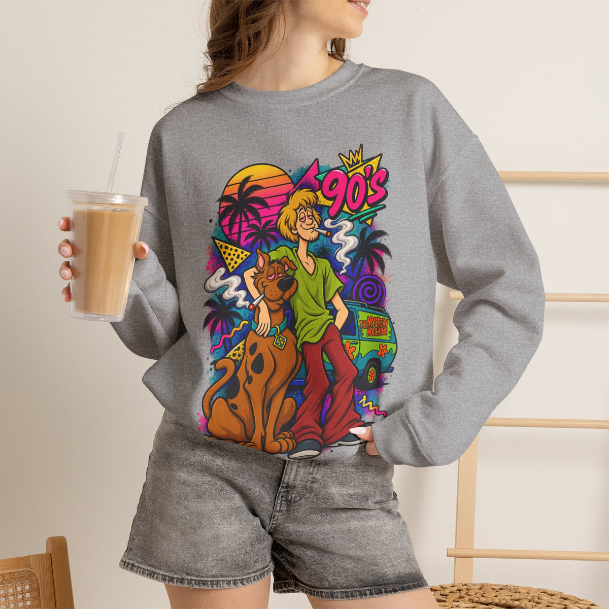 Vert Shaggy & Scooby Smoker Vintage Style Graphic Crewneck Sweatshirt