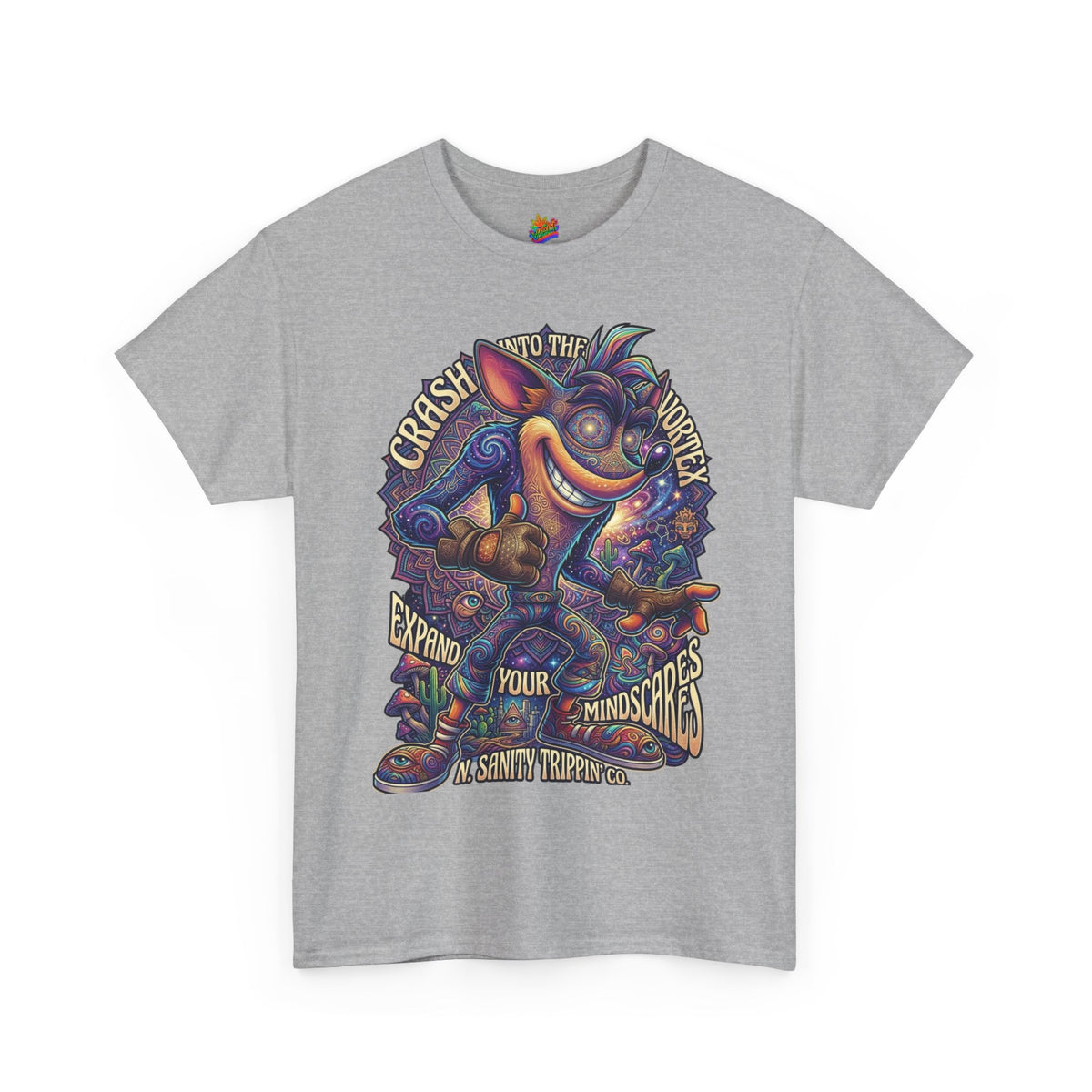 Vert Crash Bandicoot Psychedelic Vintage Style Unisex Cotton Graphic T-Shirt