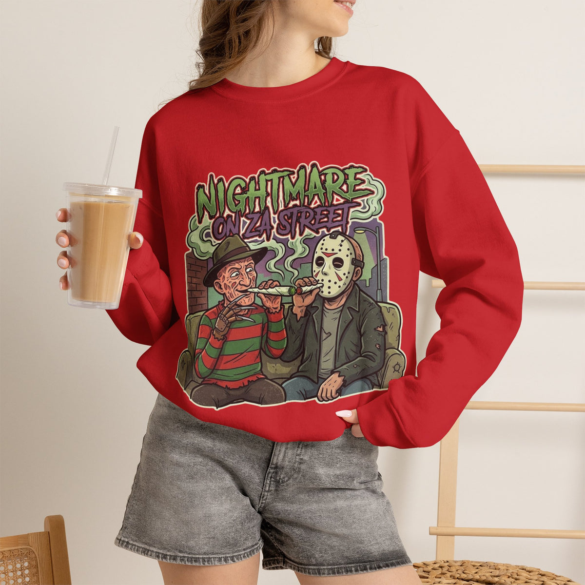 Vert Freddy & Jason Smoker Vintage Style Unisex Crewneck Sweatshirt