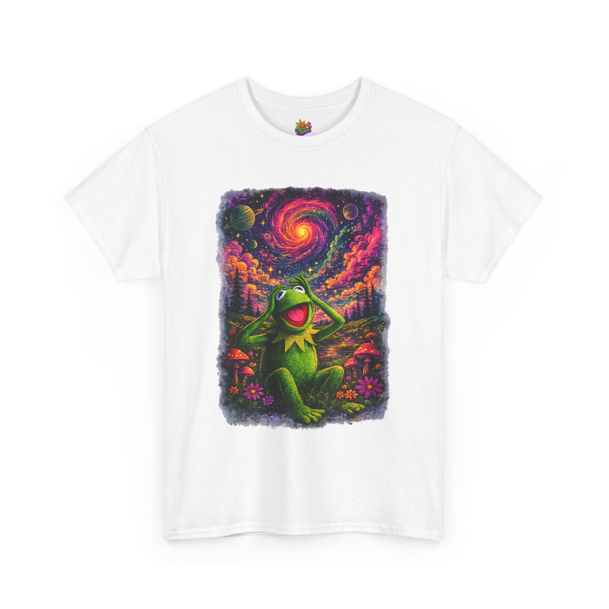 Vert Psychedelic Kermit Vintage Style Unisex Cotton Graphic T-Shirt