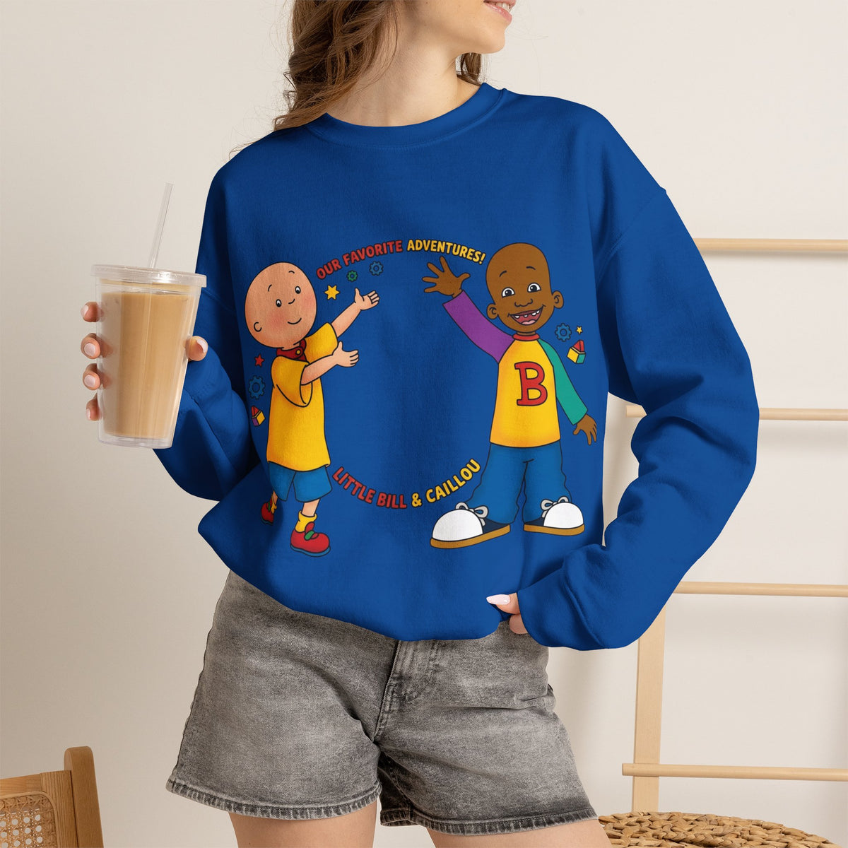 Vert Little Bill & Caillou Vintage Style Unisex Graphic Crewneck Sweatshirt