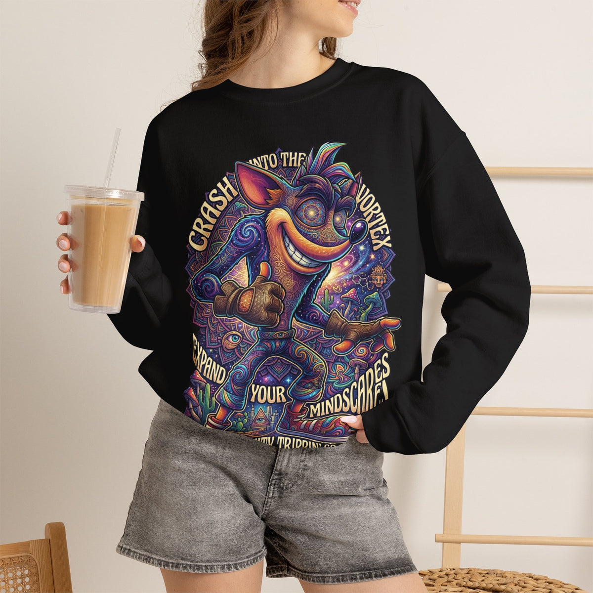 Vert Crash Bandicoot Psychedelic Vintage Style Unisex Graphic Crewneck Sweatshirt
