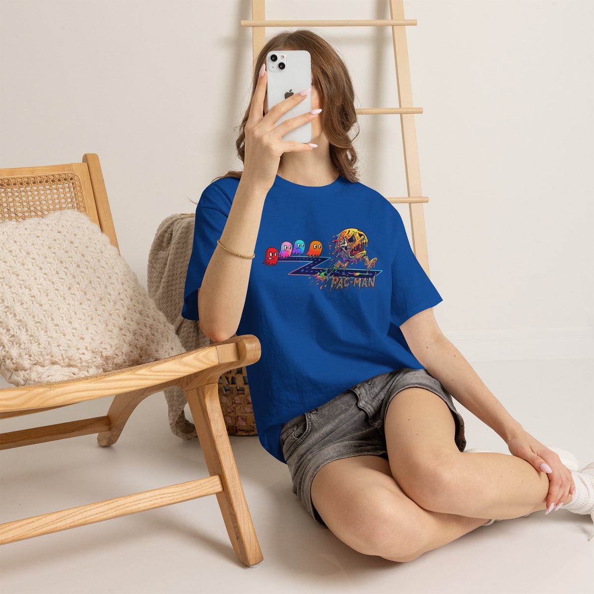Vert Pac-Man Psychedelic Vintage Style Unisex Cotton Graphic T-Shirt