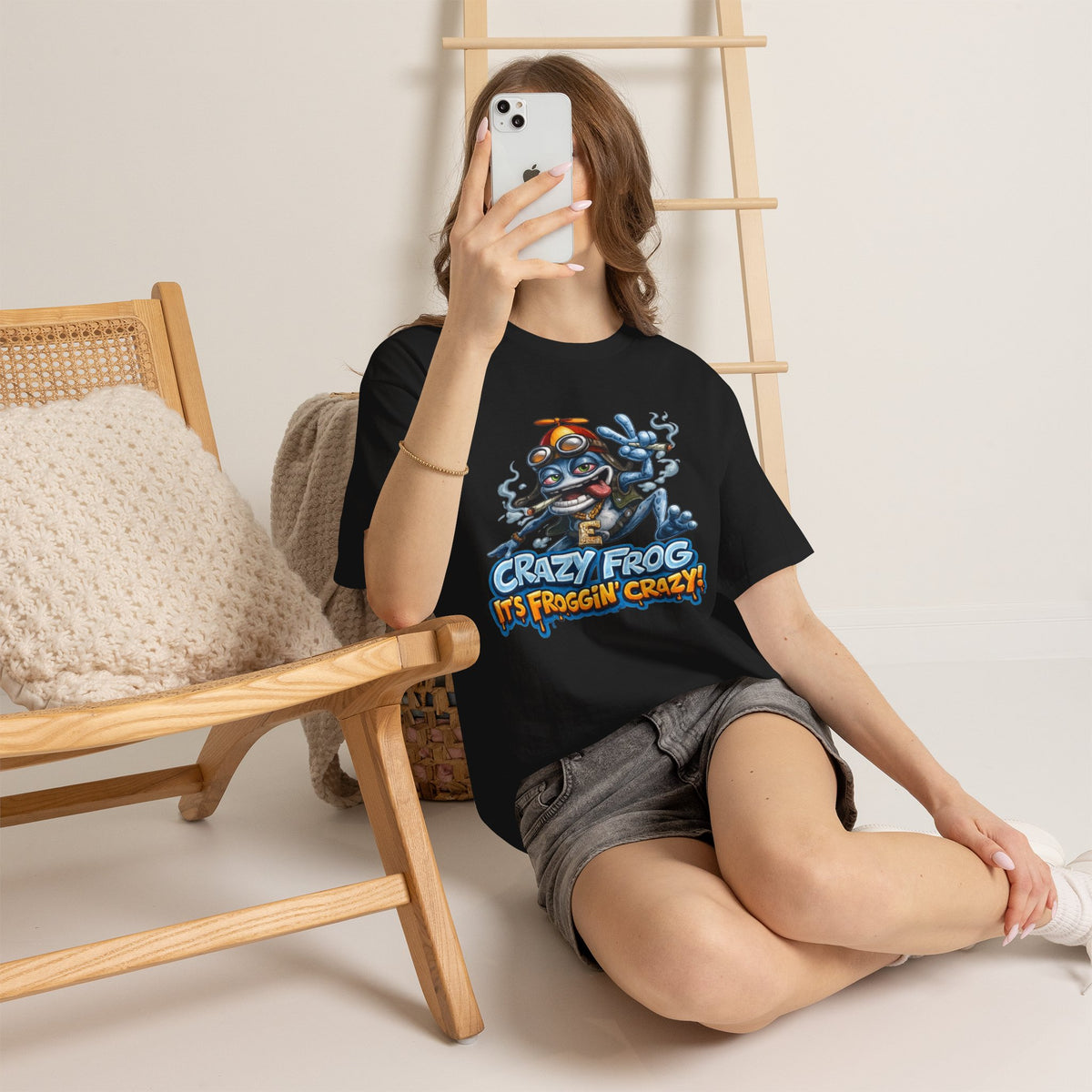 Vert Crazy Frog Smoker Vintage Style Unisex Cotton Graphic T-Shirt