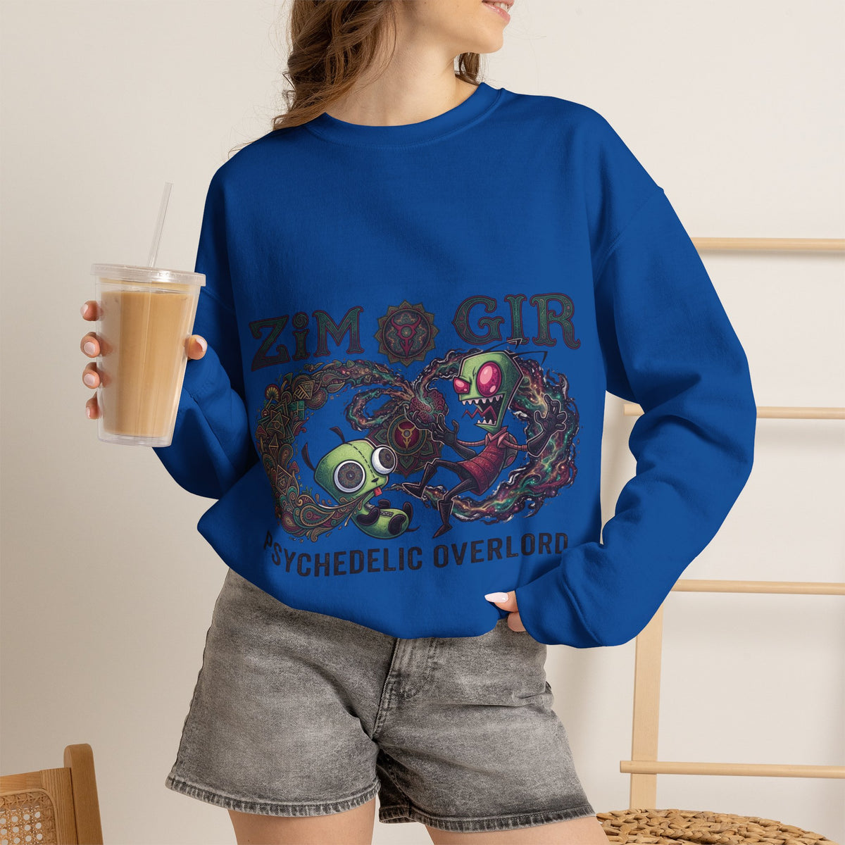 Vert Invader Zim Psychedelic Vintage Style Unisex Graphic Crewneck Sweatshirt