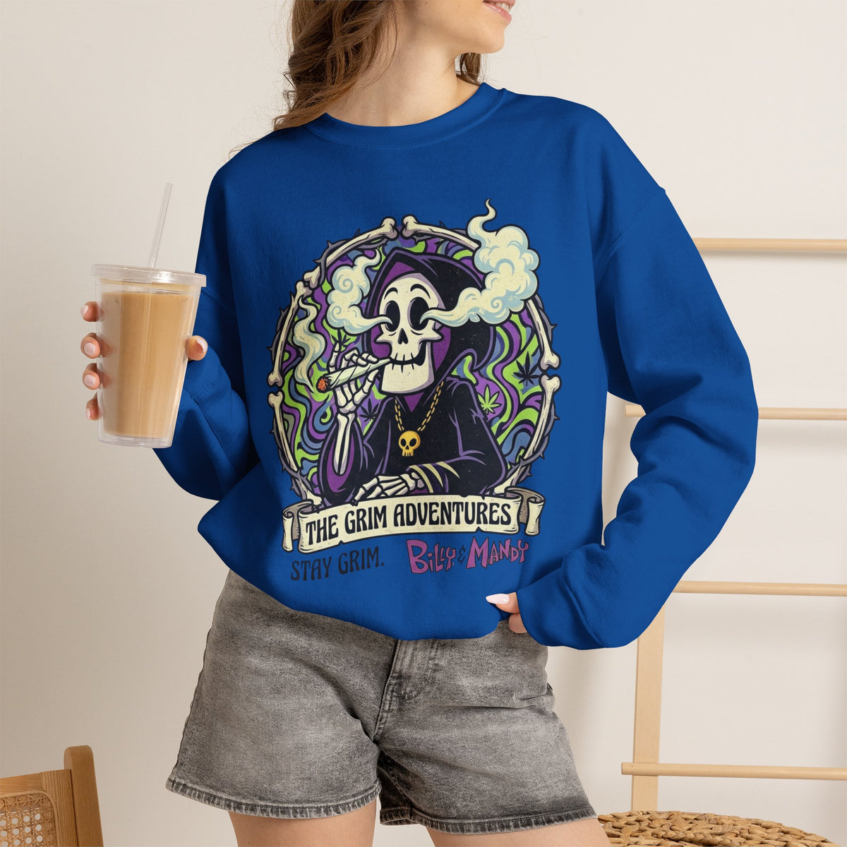 Vert Grim Smoker Vintage Style Unisex Graphic Crewneck Sweatshirt