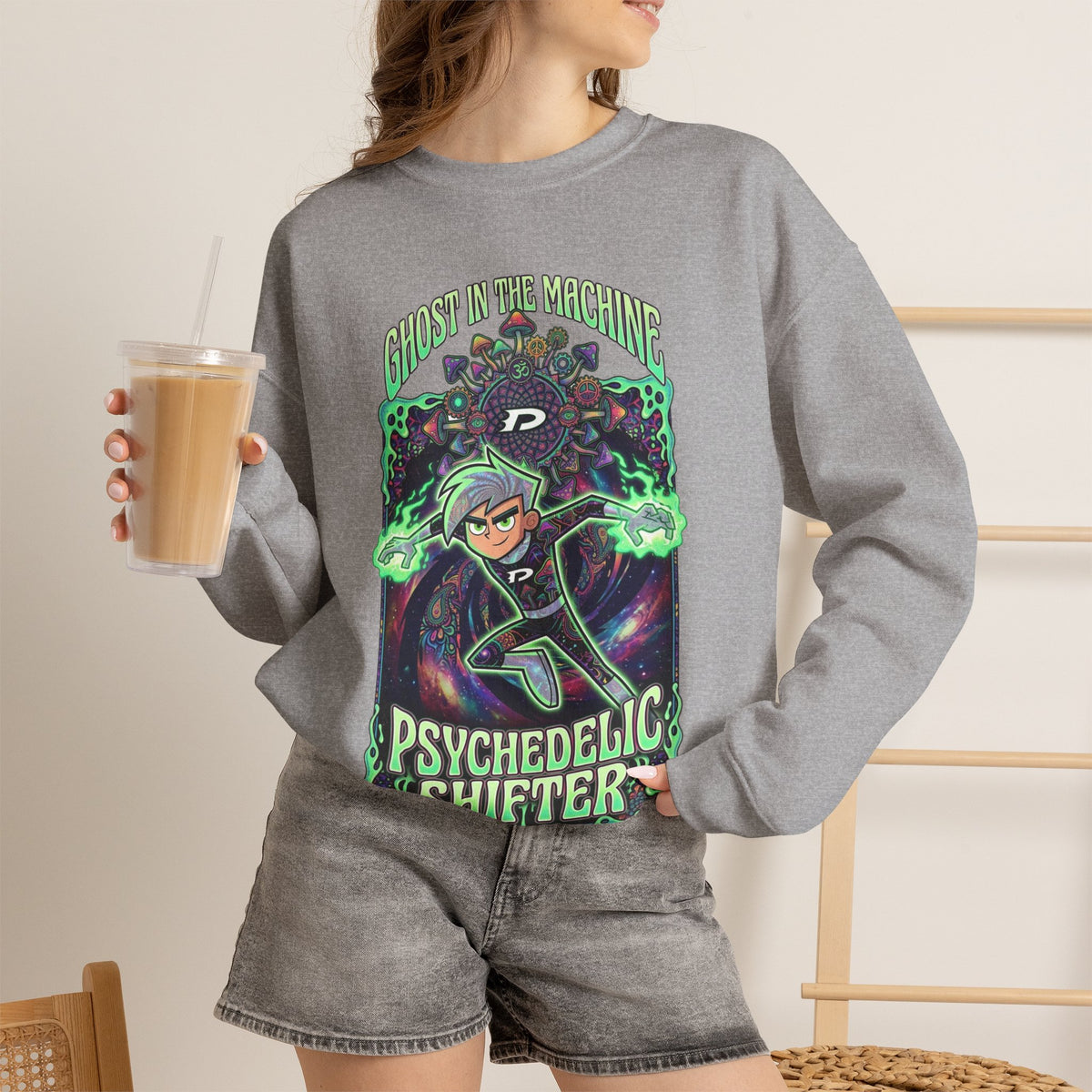 Vert Danny Phantom Psychedelic Vintage Style Unisex Graphic Crewneck Sweatshirt
