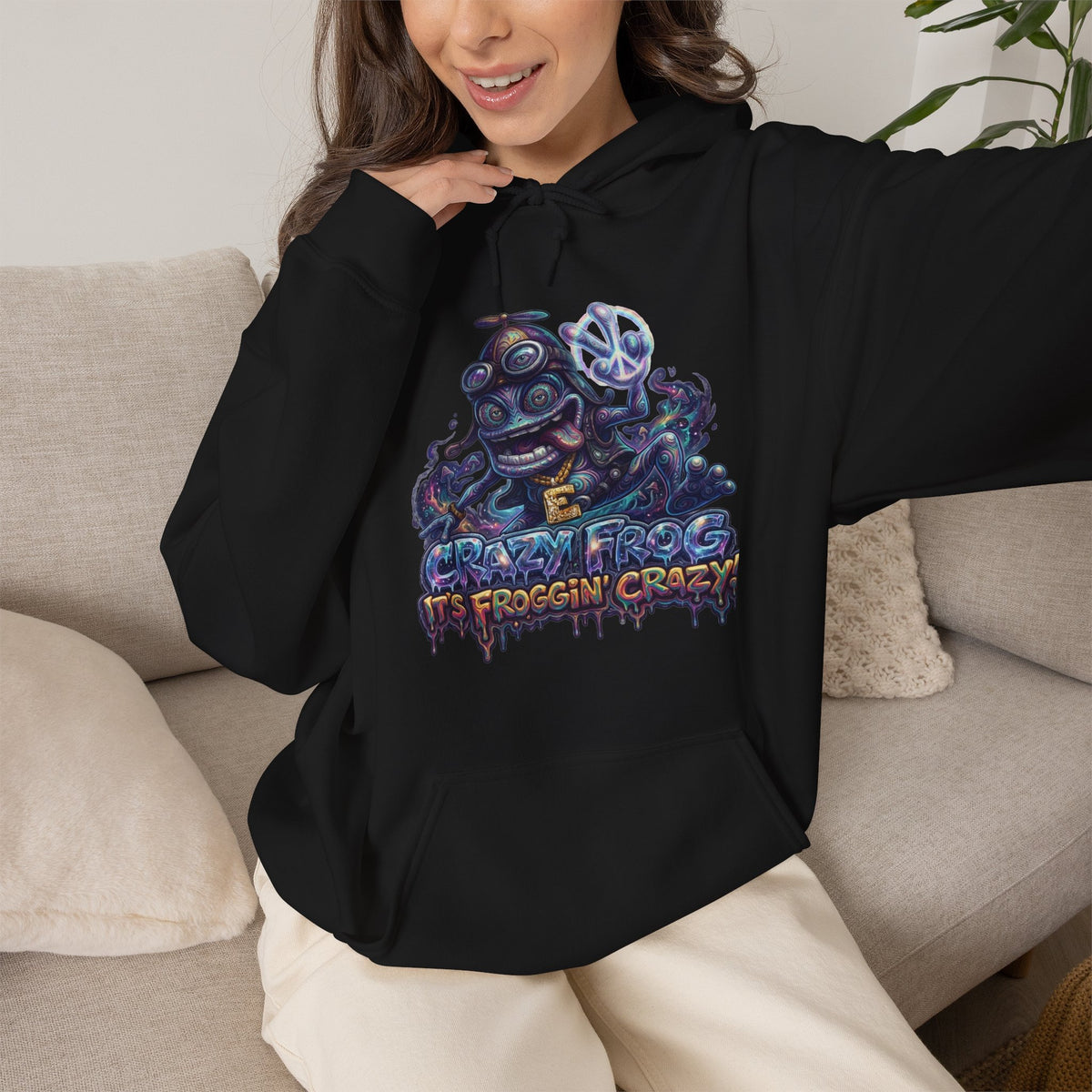 Vert Crazy Frog Psychedelic Vintage Style Unisex Graphic Hoodie