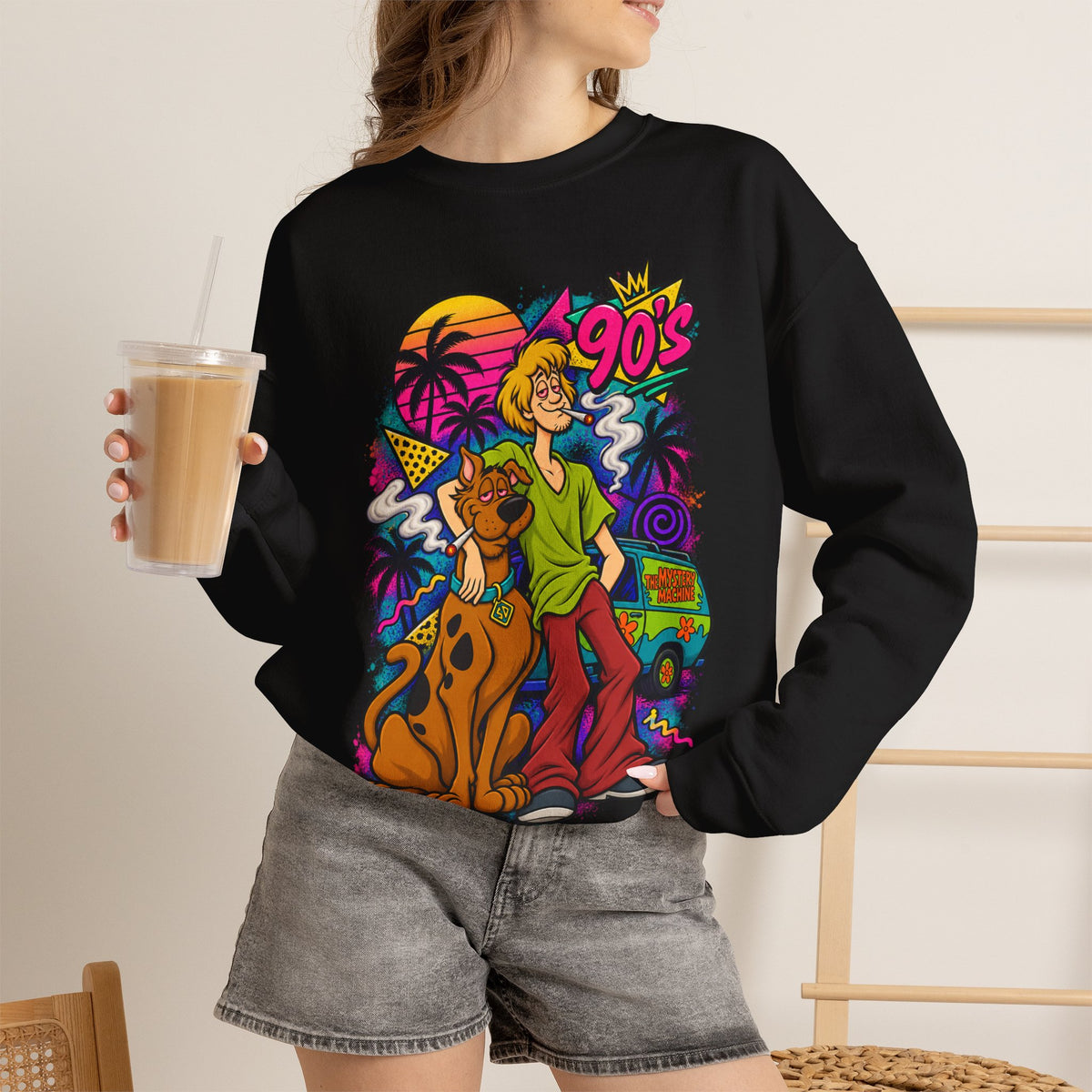 Vert Shaggy & Scooby Smoker Vintage Style Graphic Crewneck Sweatshirt