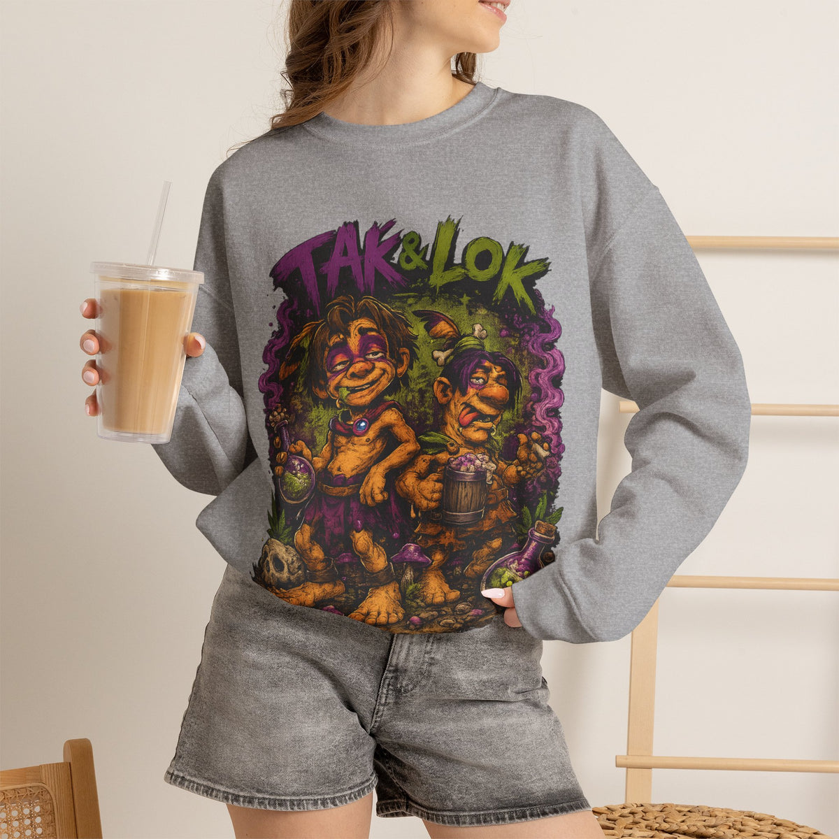 Vert Tak & Lok Vintage Style Unisex Graphic Crewneck Sweatshirt