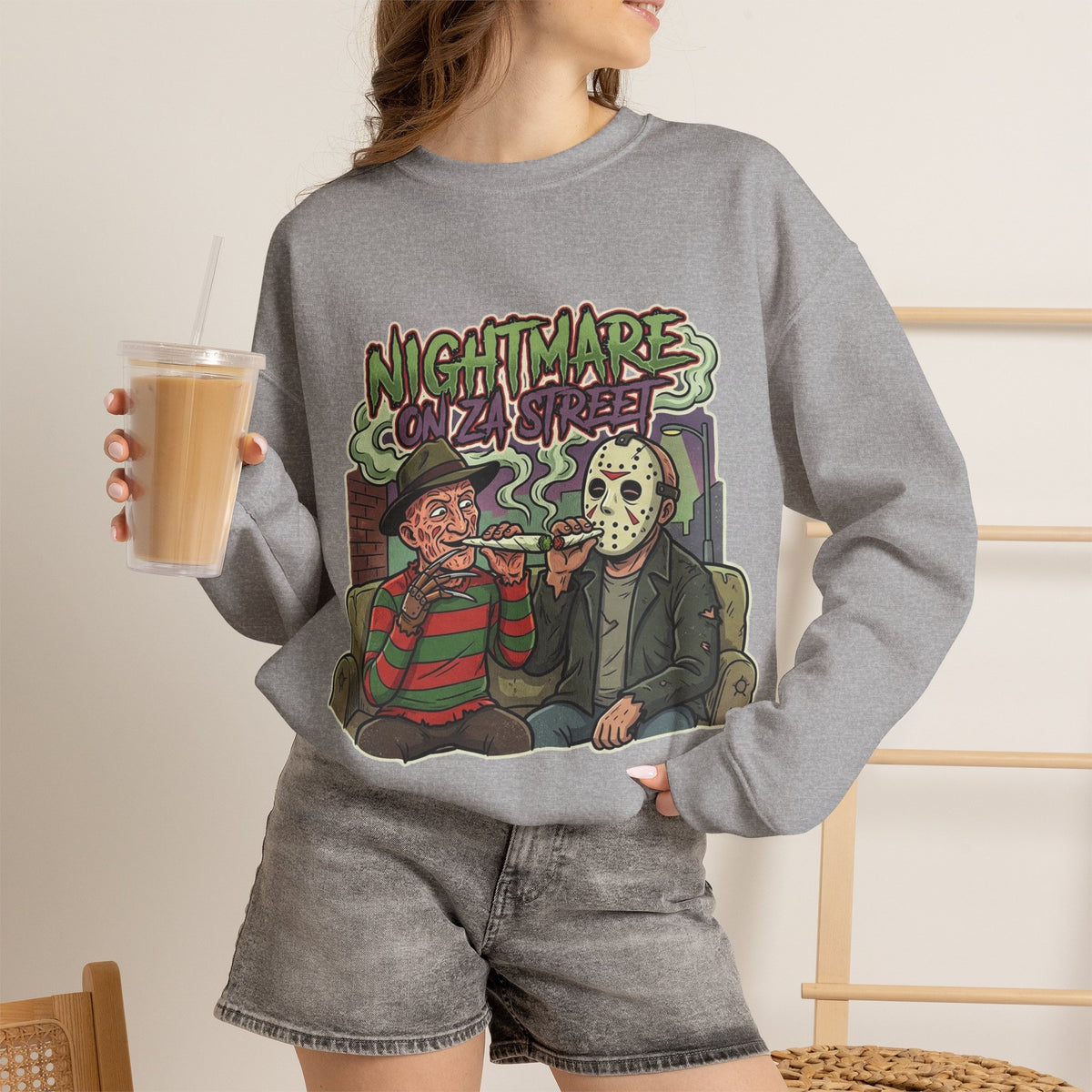 Vert Freddy & Jason Smoker Vintage Style Unisex Crewneck Sweatshirt