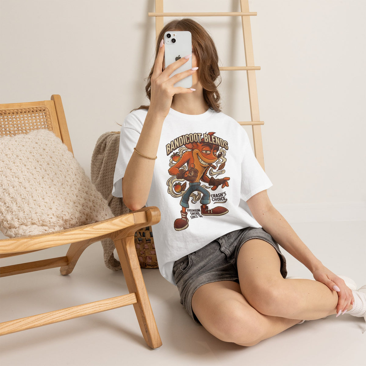 Vert Crash Bandicoot Smoker Vintage Style Unisex Cotton Graphic T-Shirt
