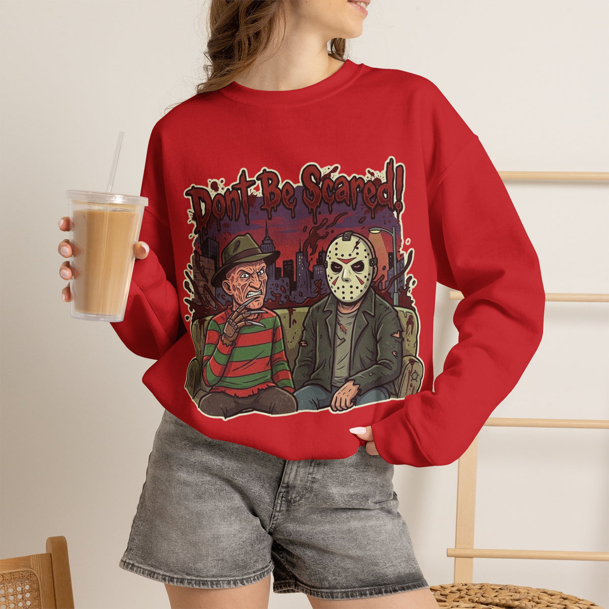 Vert Freddy & Jason Vintage Style Unisex Graphic Crewneck Sweatshirt