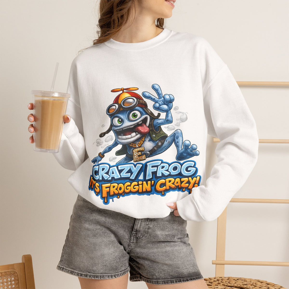Vert Crazy Frog Vintage Style Unisex Graphic Crewneck Sweatshirt