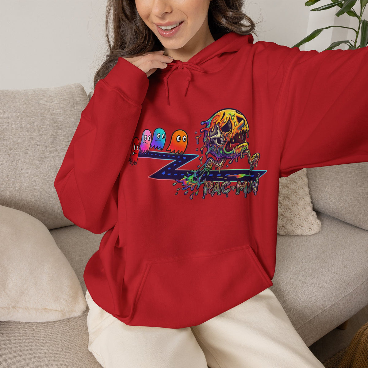Vert Pac-Man Psychedelic Vintage Style Unisex Graphic Hoodie