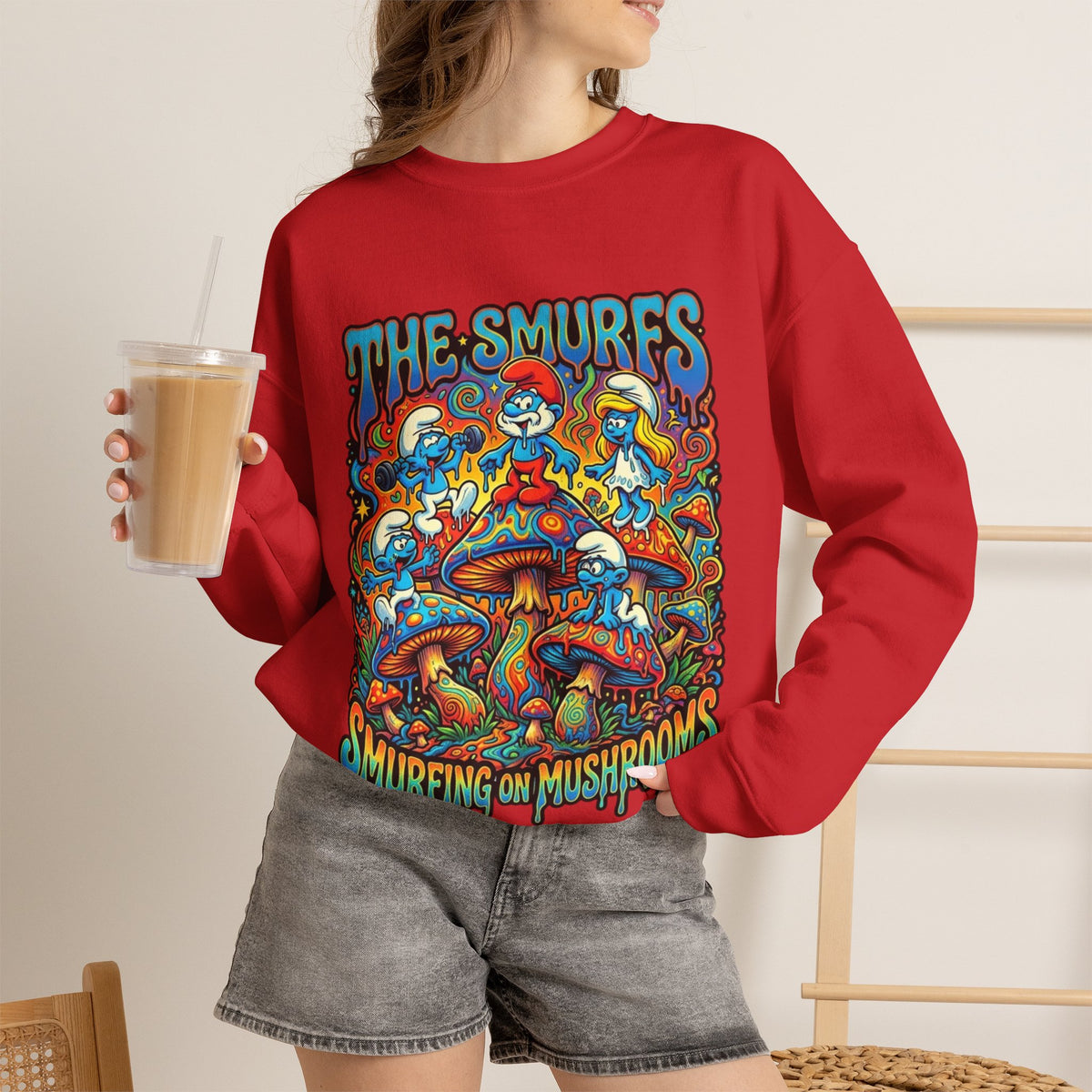 Vert Smurfs Psychedelic Vintage Style Unisex Graphic Crewneck Sweatshirt