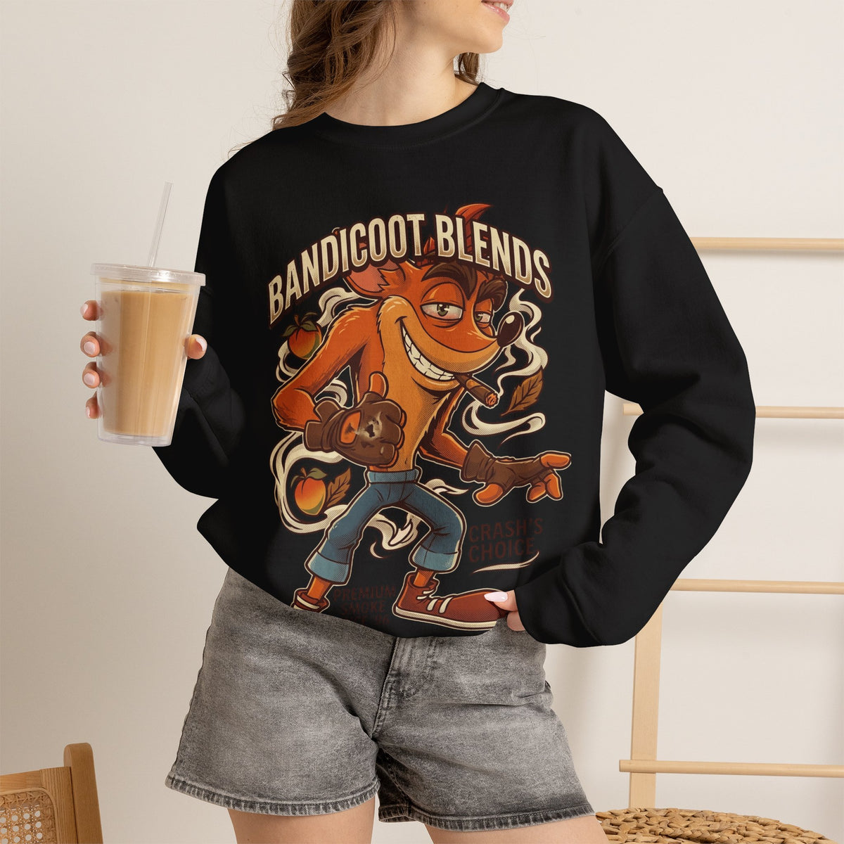 Vert Crash Bandicoot Smoker Vintage Style Unisex Graphic Crewneck Sweatshirt
