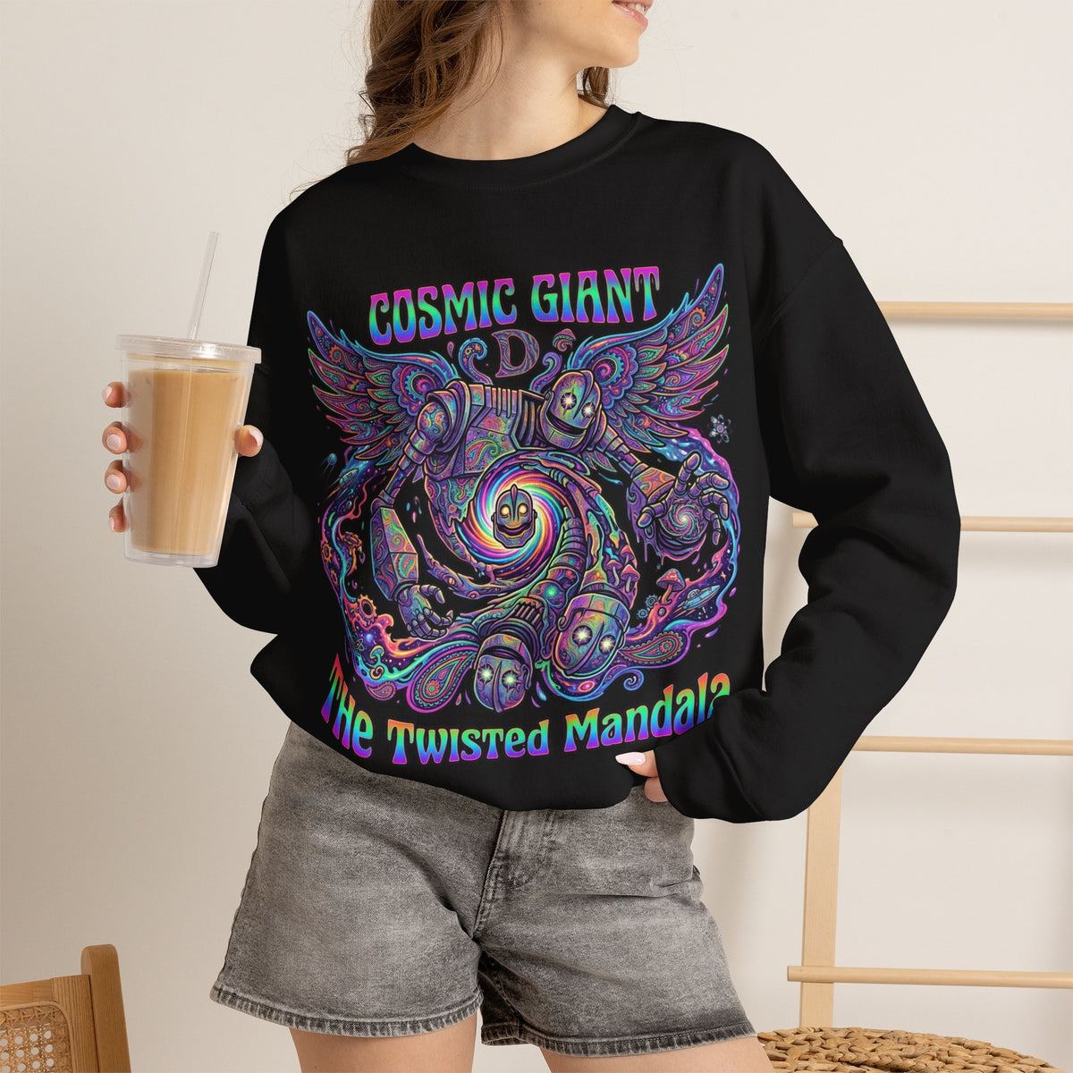 Vert Iron Giant Psychedelic Vintage Style Unisex Graphic Crewneck Sweatshirt