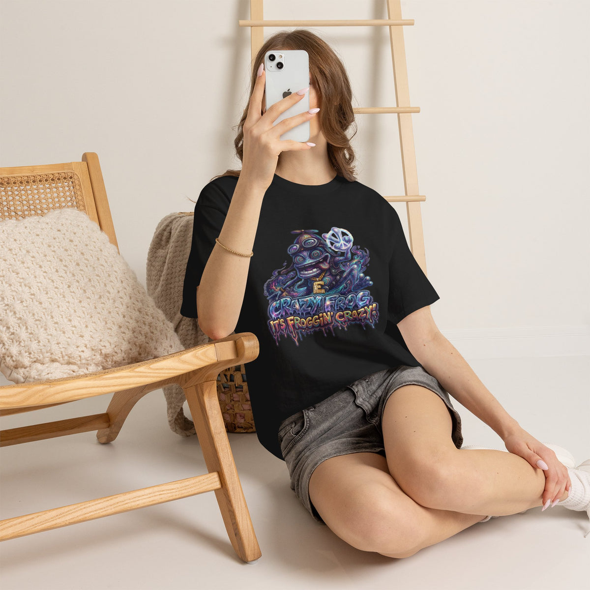 Vert Crazy Frog Psychedelic Vintage Style Unisex Cotton Graphic T-Shirt