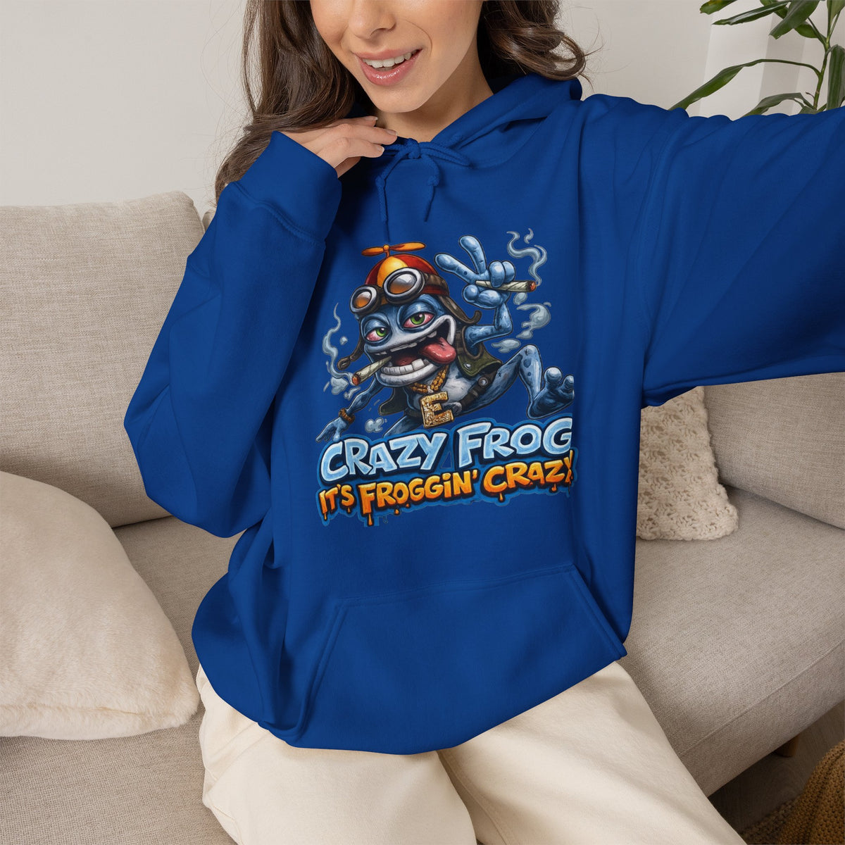 Vert Crazy Frog Smoker Vintage Style Unisex Graphic Hoodie