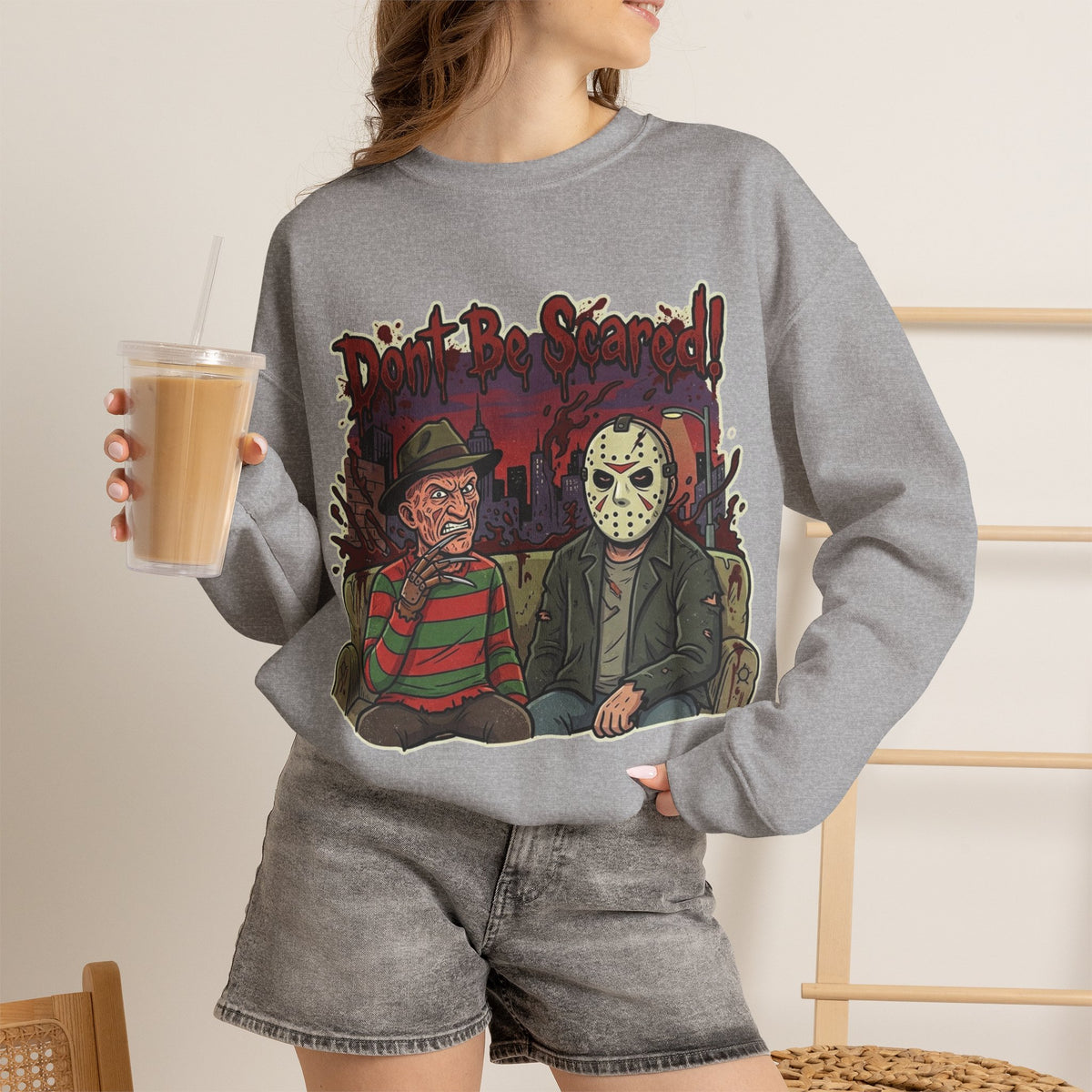 Vert Freddy & Jason Vintage Style Unisex Graphic Crewneck Sweatshirt