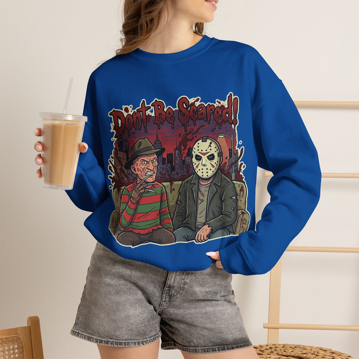 Vert Freddy & Jason Vintage Style Unisex Graphic Crewneck Sweatshirt