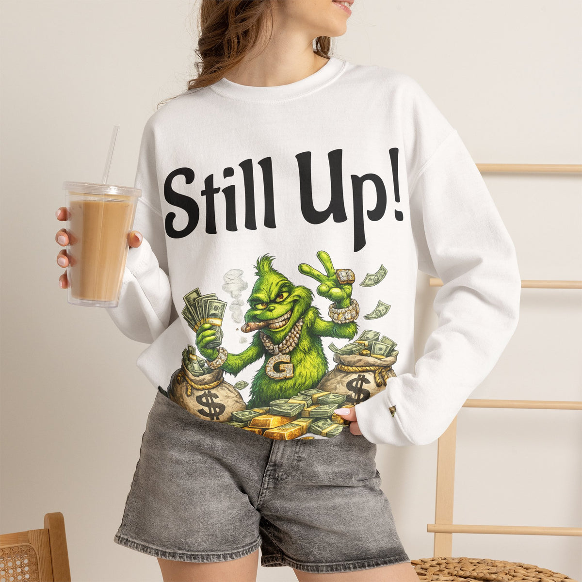 Vert Grinch Smoker Vintage Style Unisex Graphic Crewneck Sweatshirt