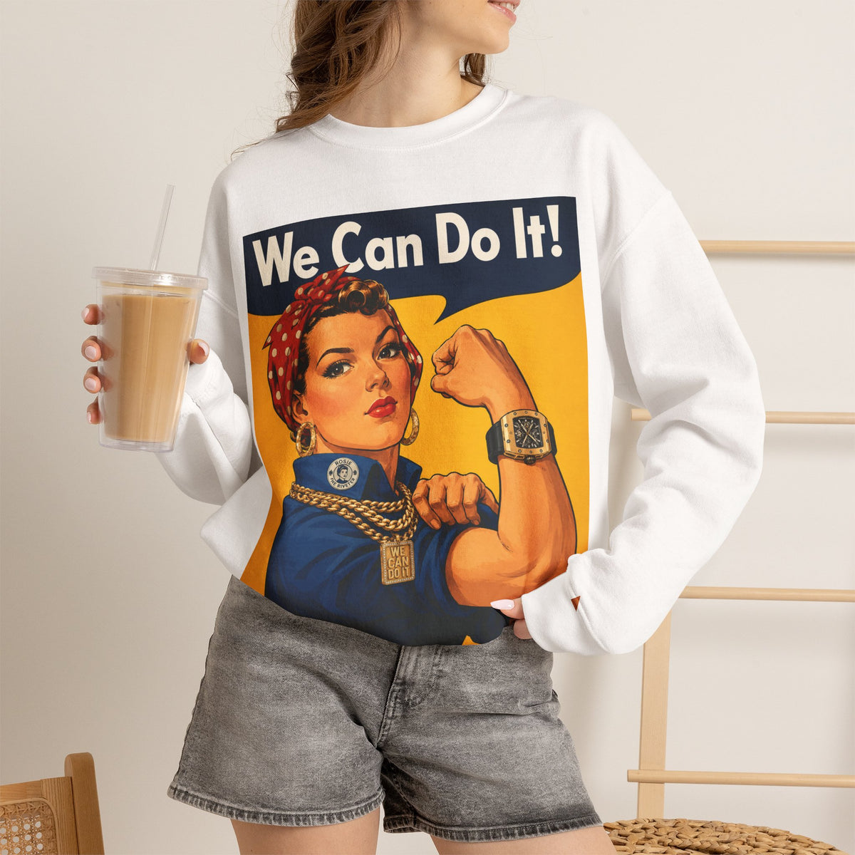 Vert "We Can Do It" Vintage Style Unisex Graphic Crewneck Sweatshirt