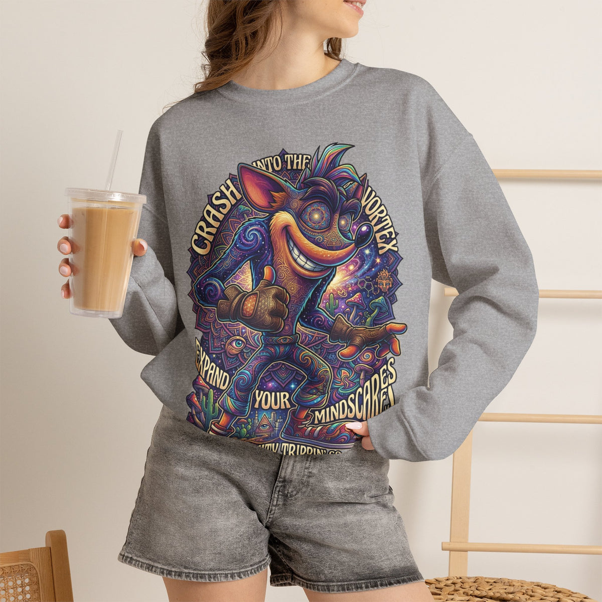 Vert Crash Bandicoot Psychedelic Vintage Style Unisex Graphic Crewneck Sweatshirt