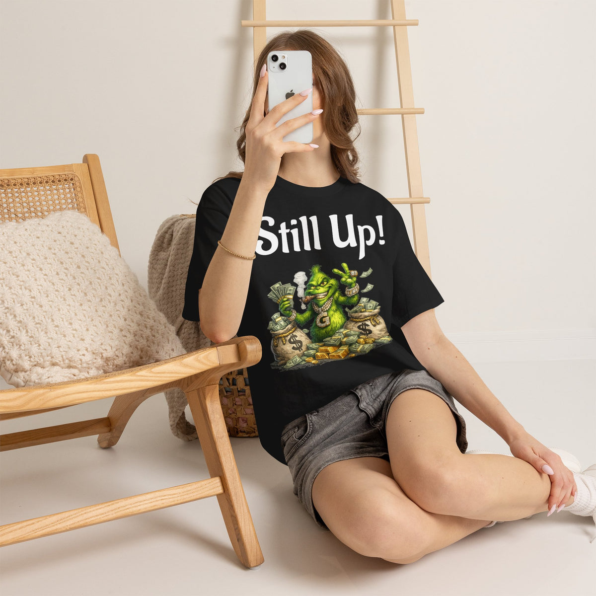 Vert Grinch Smoker Vintage Style Unisex Cotton Graphic T-Shirt