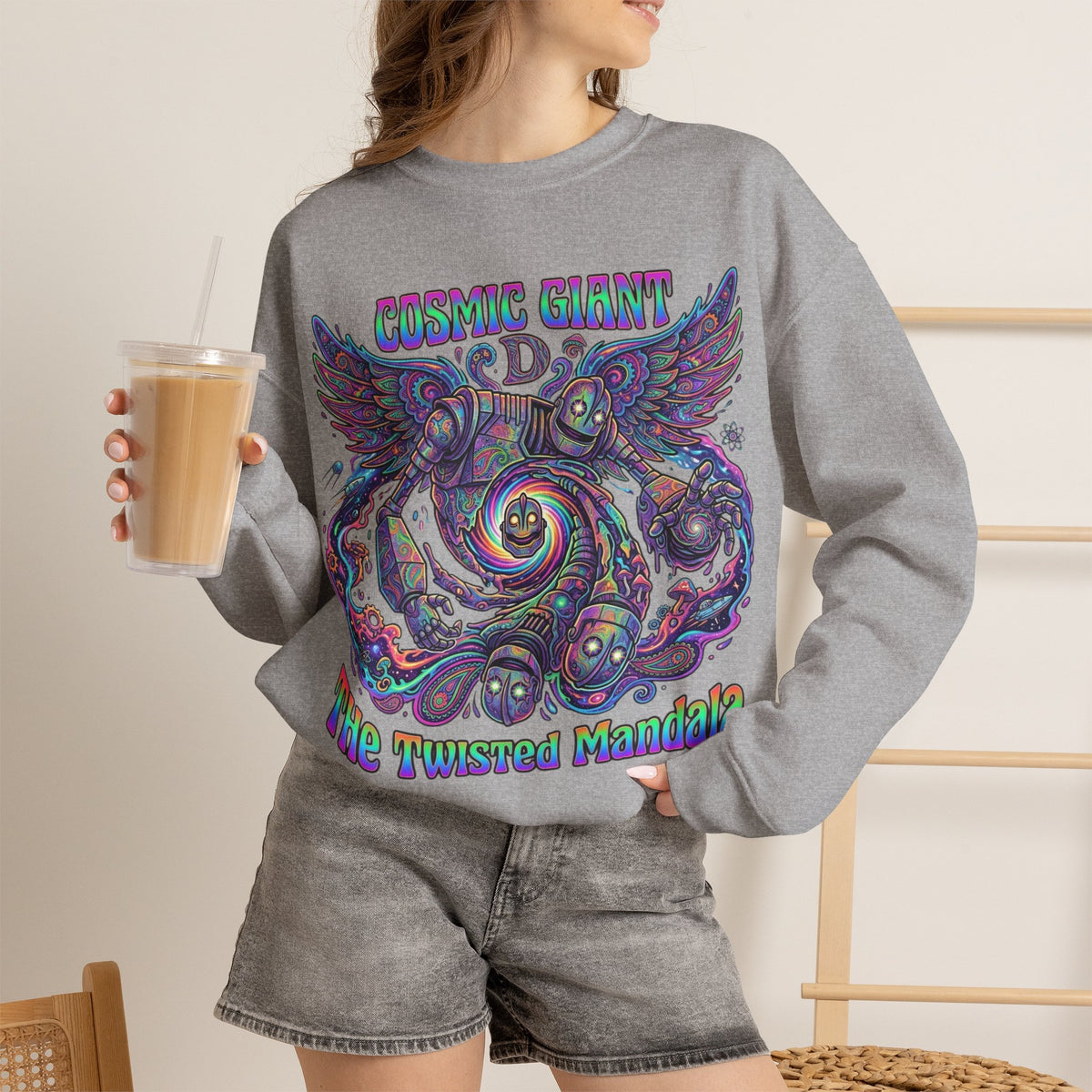 Vert Iron Giant Psychedelic Vintage Style Unisex Graphic Crewneck Sweatshirt