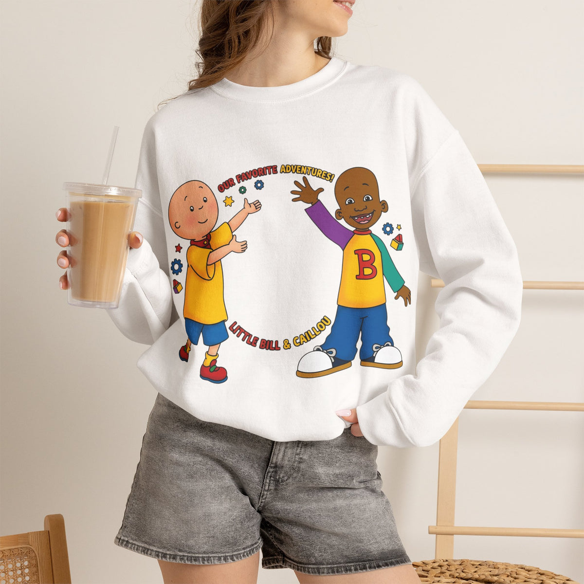 Vert Little Bill & Caillou Vintage Style Unisex Graphic Crewneck Sweatshirt