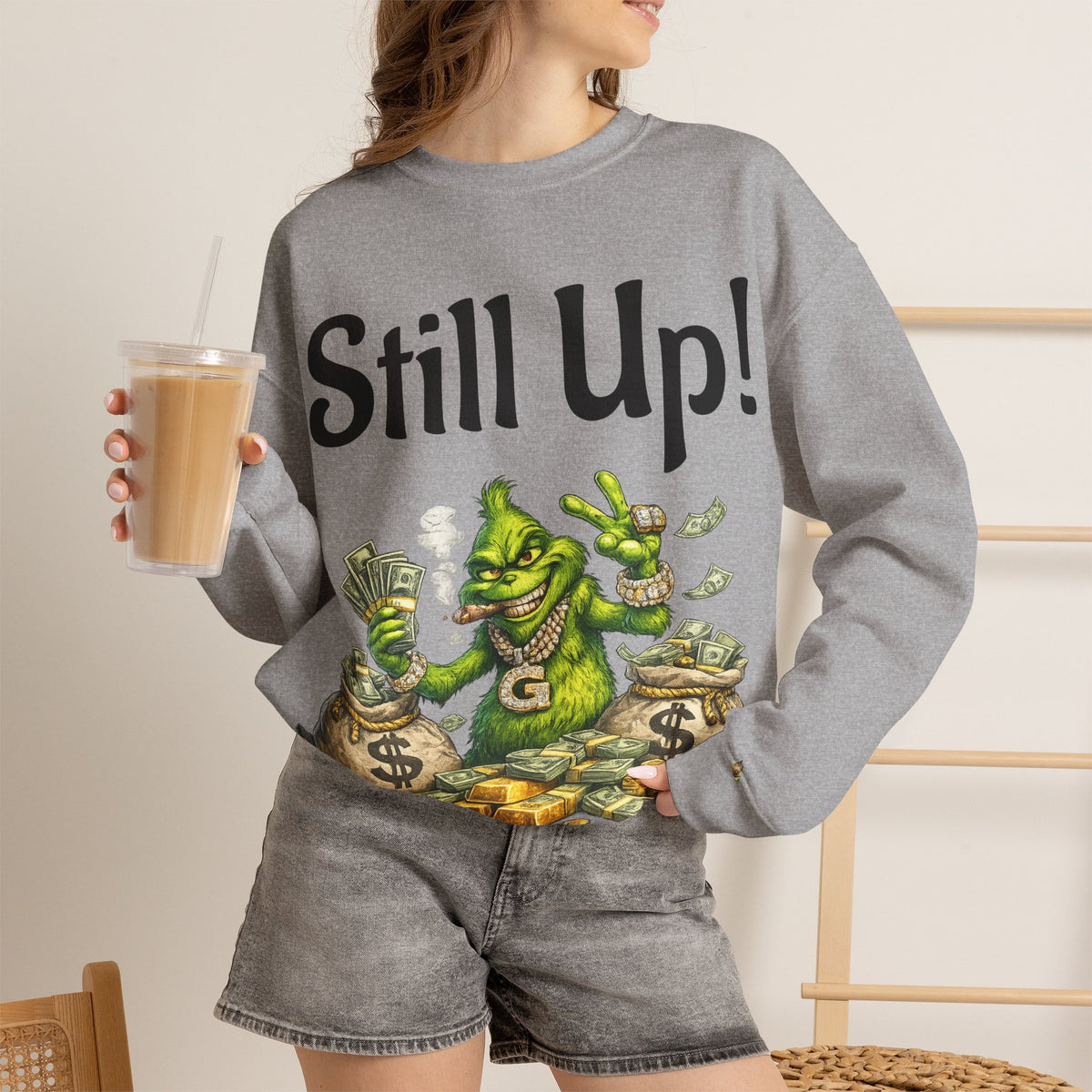 Vert Grinch Smoker Vintage Style Unisex Graphic Crewneck Sweatshirt