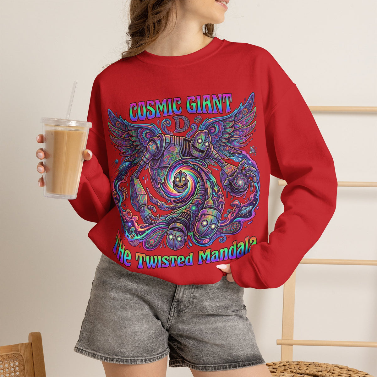 Vert Iron Giant Psychedelic Vintage Style Unisex Graphic Crewneck Sweatshirt