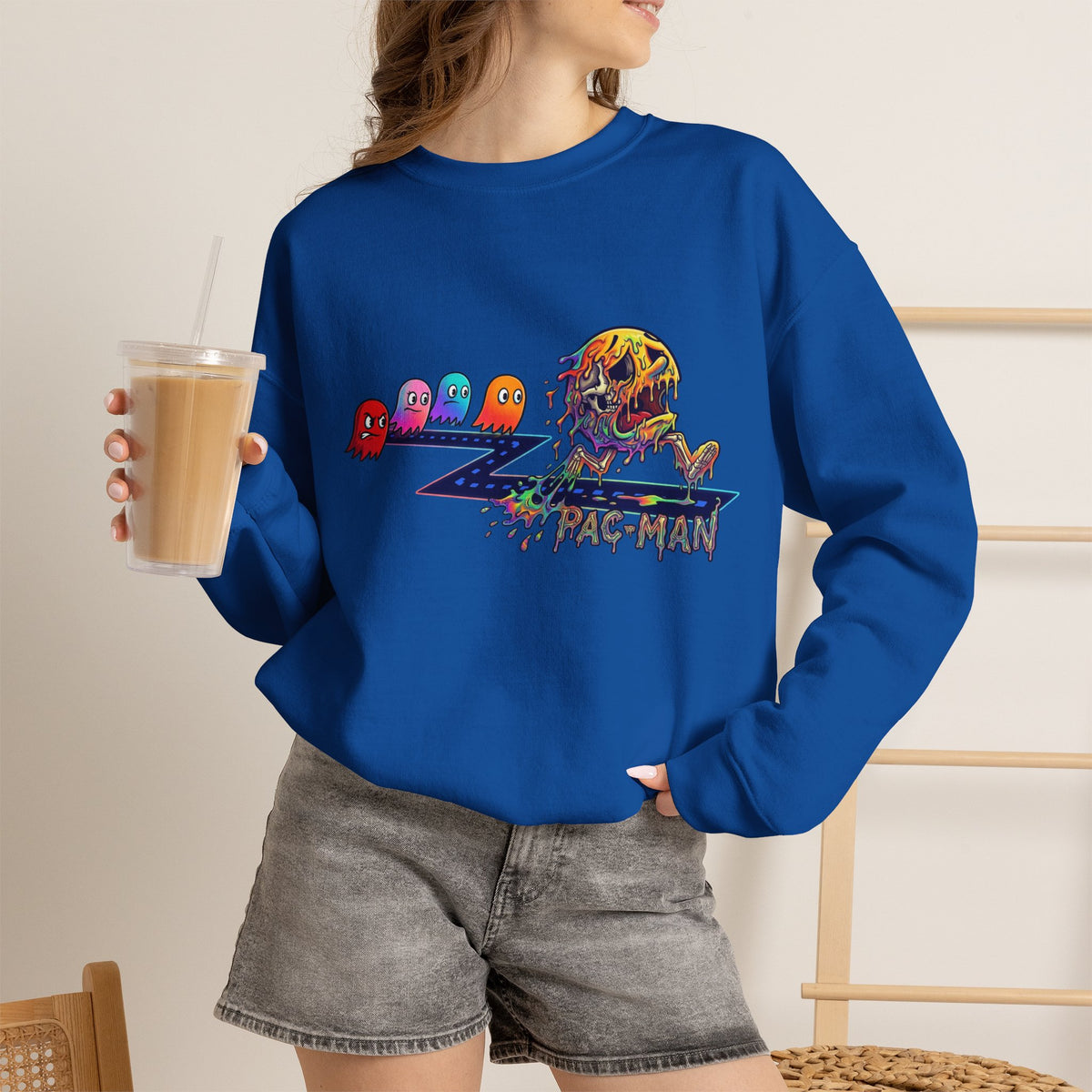 Vert Pac-Man Psychedelic Vintage Style Unisex Graphic Crewneck Sweatshirt