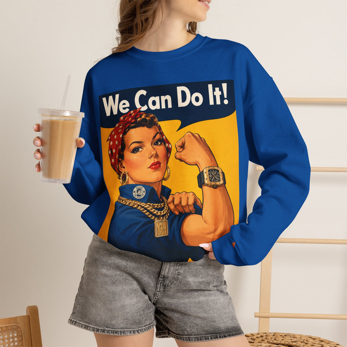 Vert "We Can Do It" Vintage Style Unisex Graphic Crewneck Sweatshirt